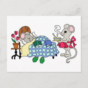 Mom Mouse Caring for Sick Child Postcard