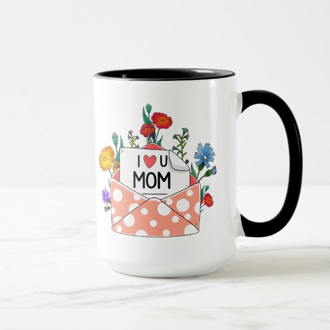 Mom Mug Gift, I Love You Mom Floral Design Mug (Right)