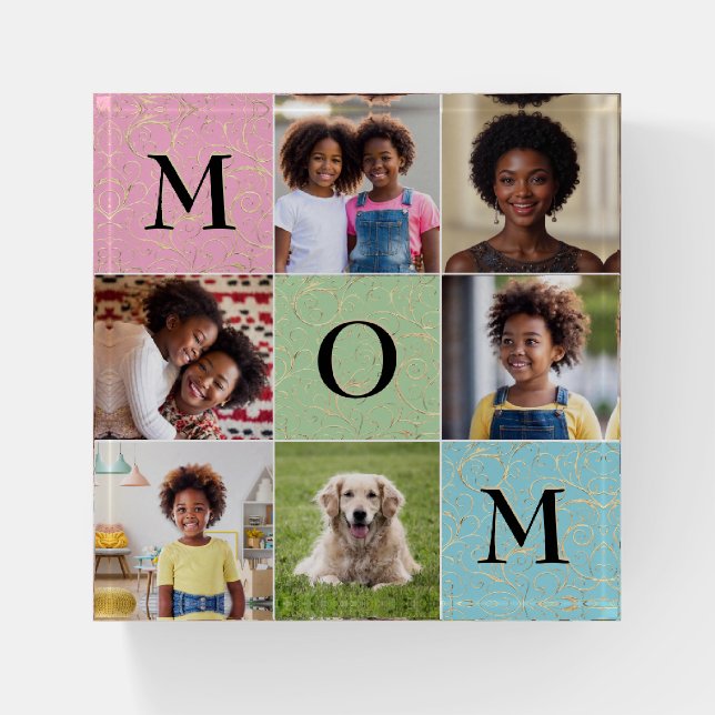 Mom Multi Photo Collage Custom Keepsake Paperweight (Front)