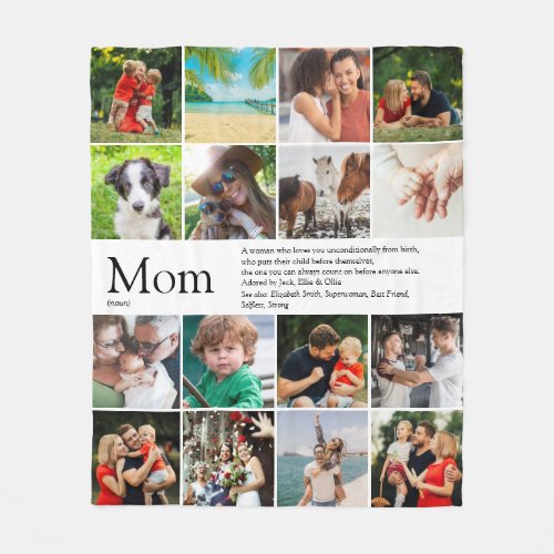 Mom Mum Mama Definition 16 Photo Collage Fleece Blanket