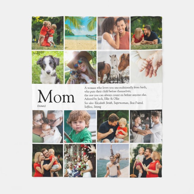 Mom, Mum, Mama Definition 16 Photo Collage Fleece Blanket (Front)
