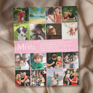 Mom Mum Mama Definition 16 Photo Collage Pink Fleece Blanket