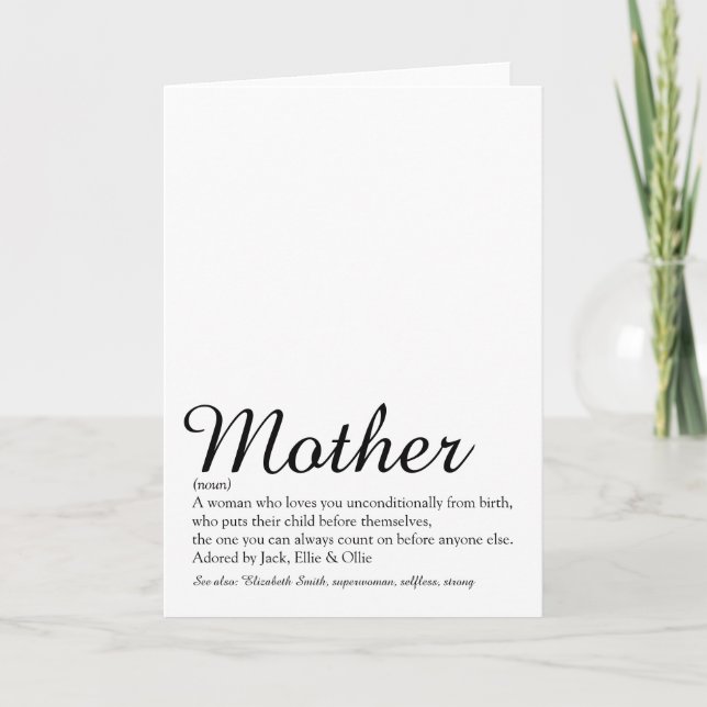 Mom, Mum, Mother Definition World's Best Ever Card (Front)