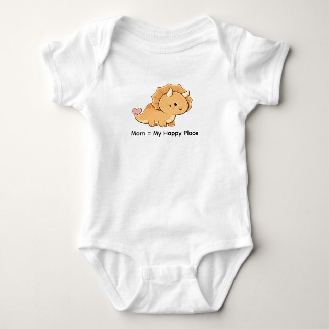 Mom = My Happy Place – Cute Baby Triceratops Illus Bodysuit (Front)