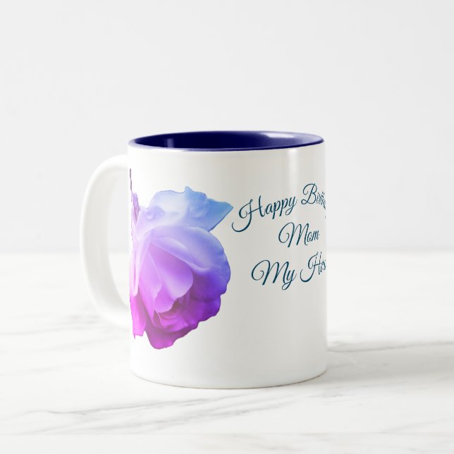 Mom My Hero Birthday White Rose  Two-Tone Coffee Mug (Front Left)