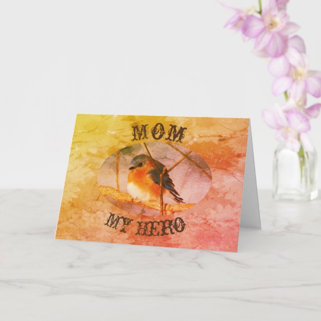 Mom My Hero Bluebird Art Birthday Card (Orchid)