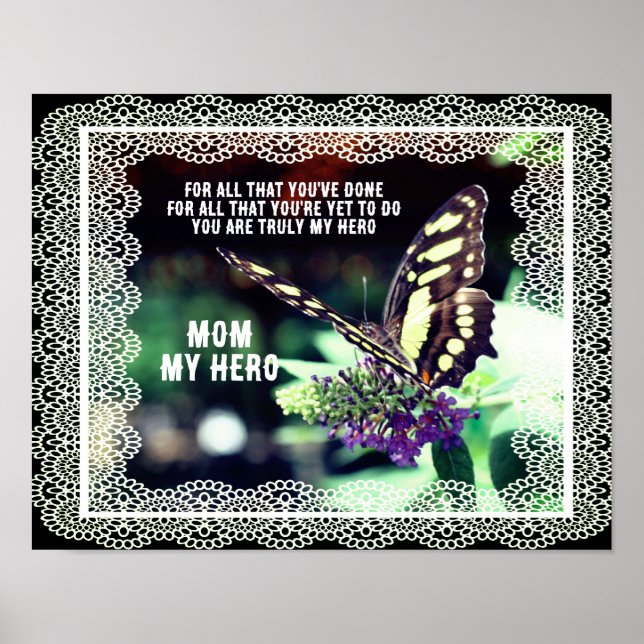 Mom My Hero Butterfly Nature Personalized Poster (Front)