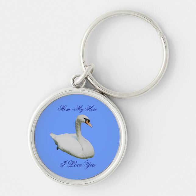 Mom My Hero I Love You Regal Swan Keychain (Front)
