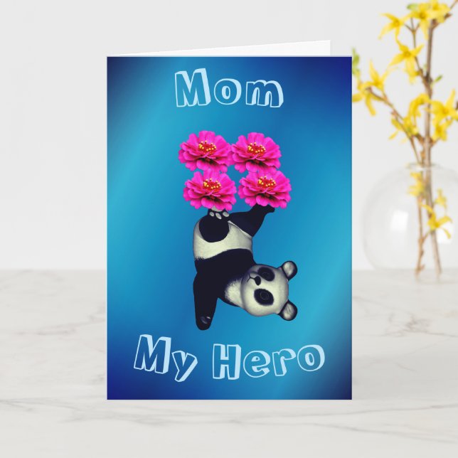 Mom My Hero Juggling Panda Birthday Card (Yellow Flower)