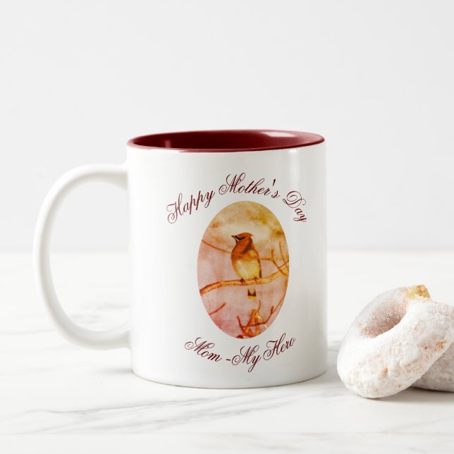 Mom My Hero Mother's Day Waxwing Personalized Two-Tone Coffee Mug (With Donut)