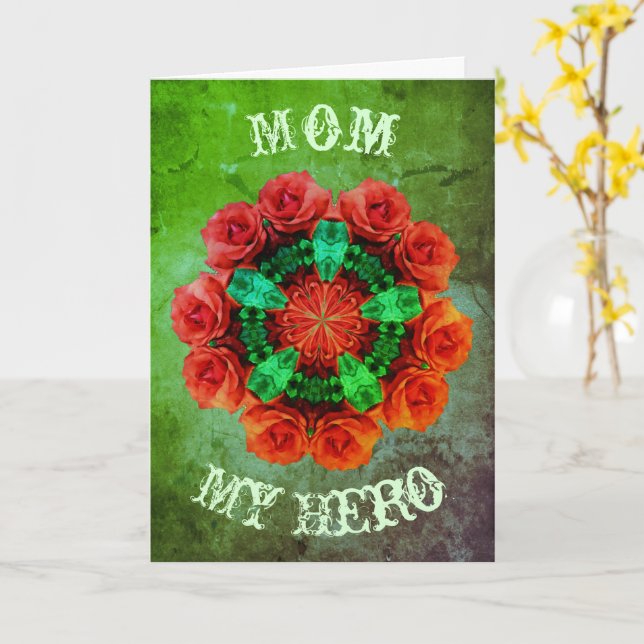 Mom My Hero Rose Art Birthday Card (Yellow Flower)