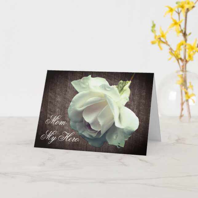 Mom My Hero White Rose Mother's Day Card (Yellow Flower)