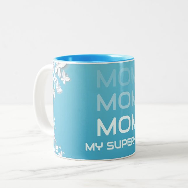 MOM My Superhero Blue Two-Tone Coffee Mug (Front Left)
