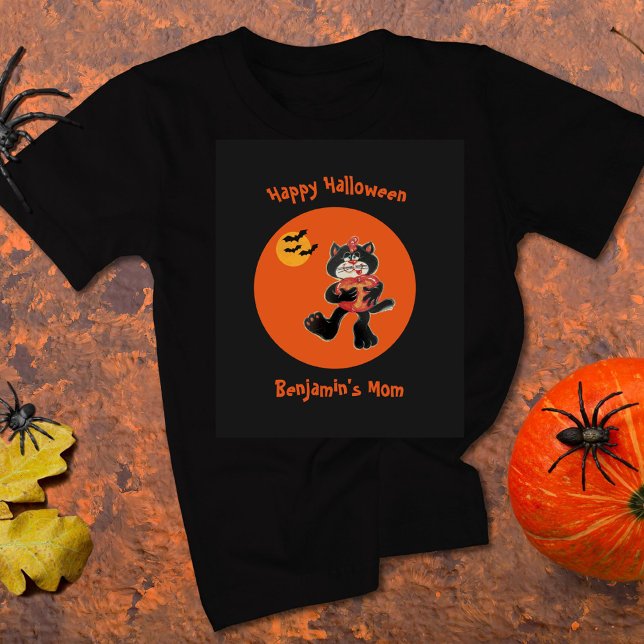 Mom Name Halloween Cute Black Cat Moon Bats T-Shirt (Creator Uploaded)