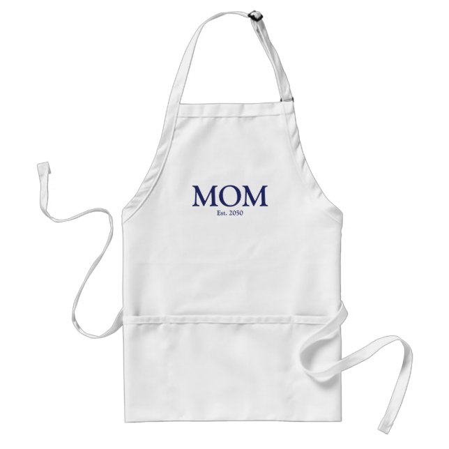 Mom navy blue white custom established date cute adult apron (Front)