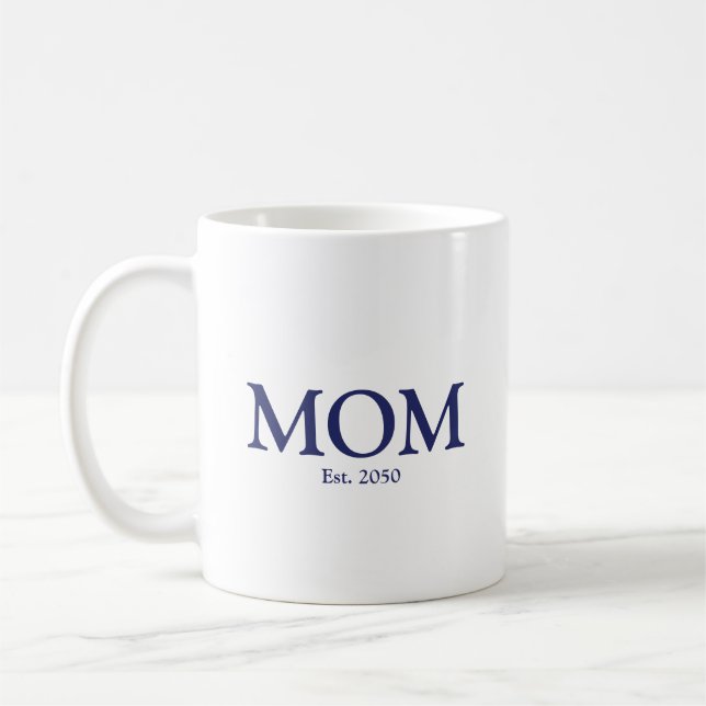 Mom navy blue white custom established date cute coffee mug (Left)