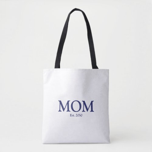 Mom navy blue white custom established date cute tote bag