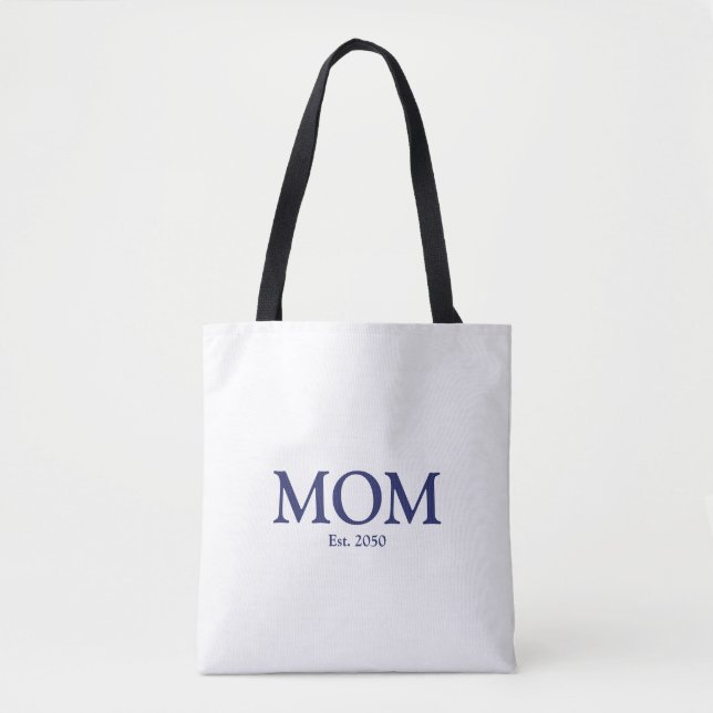 Mom navy blue white custom established date cute tote bag (Front)