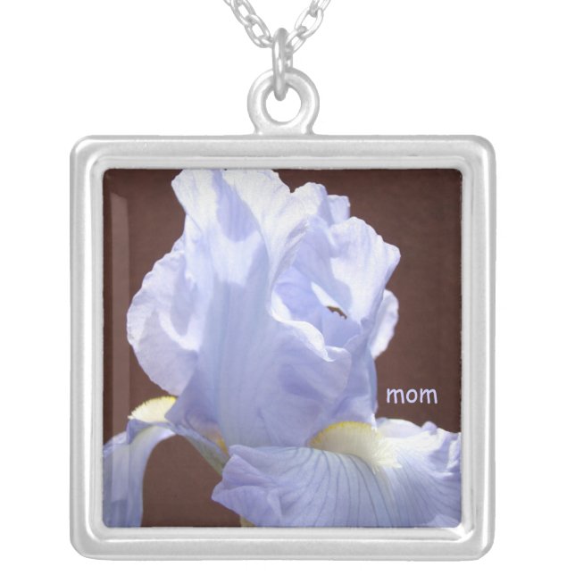 Mom necklace gift Blue Iris Flower Sterling Silver (Front)