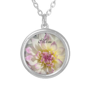 Mom necklace gifts Silver White Pink Dahlias