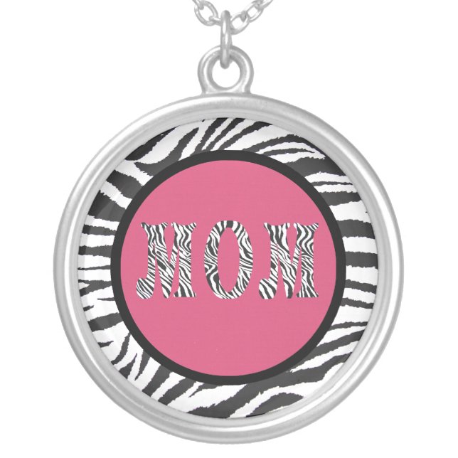 MOM-NECKLACE-ZEBRA PRINT SILVER PLATED NECKLACE (Front)