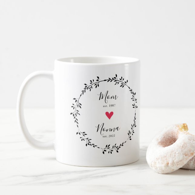 Mom | Nonna Year Est. Heart Coffee Mug (With Donut)