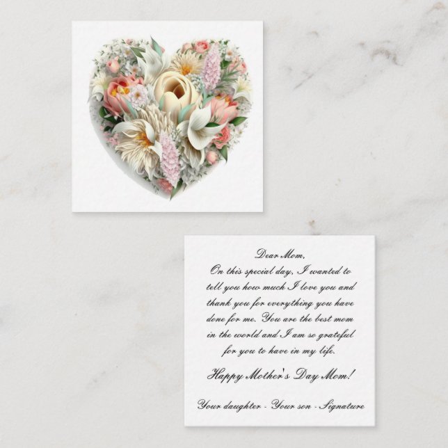 Mom Note Card heart-shaped flower arrangement (Front/Back)
