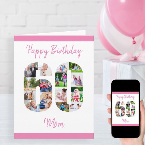 Mom Number 60 Photo Collage Big 60th Birthday Card