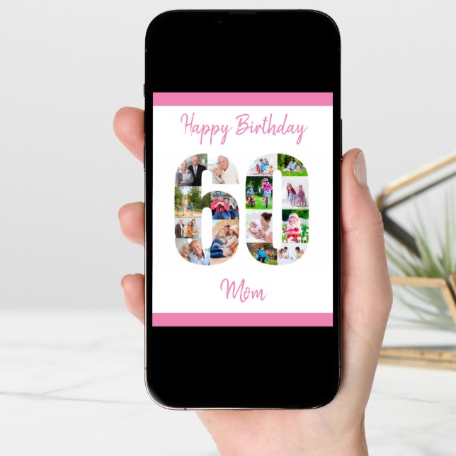 Mom Number 60 Photo Collage Big 60th Birthday Card (Front Digital)