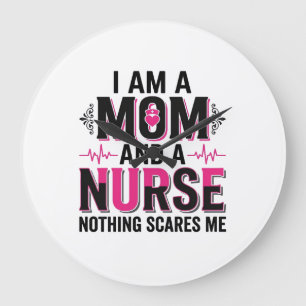 Mom Nurse Nothing Scares Me Vintage Engraving Desi Large Clock