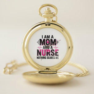 Mom Nurse Nothing Scares Me Vintage Engraving Desi Pocket Watch