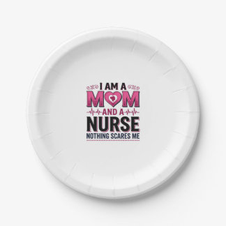 Mom Nurse Nothing Scares Me Vintage Engraving Shir Paper Plates