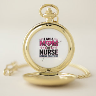 Mom Nurse Nothing Scares Me Vintage Engraving Shir Pocket Watch