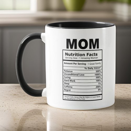 Mom Nutrition Facts Modern Black and White Funny Mug