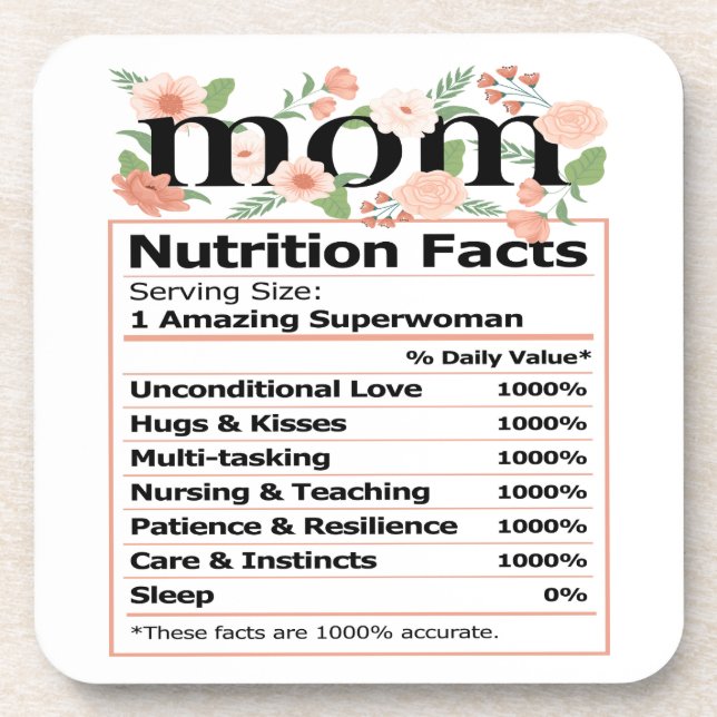 MOM Nutrition Facts Mother's Day Tribute Beverage Coaster (Front)