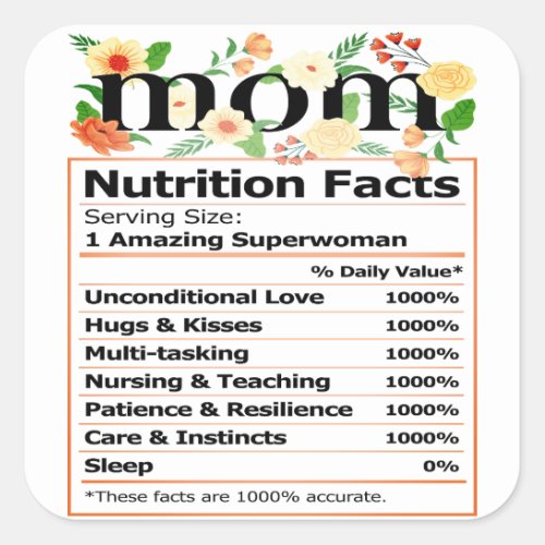 MOM Nutrition Facts Square Sticker