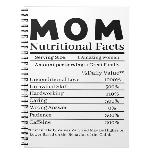 Mom Nutritional Facts Notebook (Front)