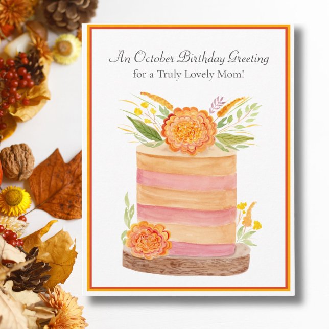 Mom October Birthday with Marigolds on Cake Card (Creator Uploaded)