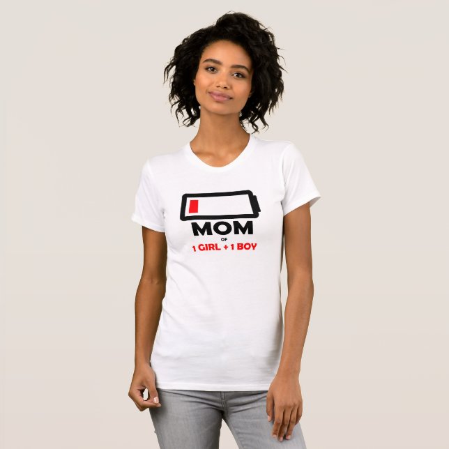 Mom of 1 Girl 1 Boy Mothers Day Mom of 2 kids  T-Shirt (Front Full)