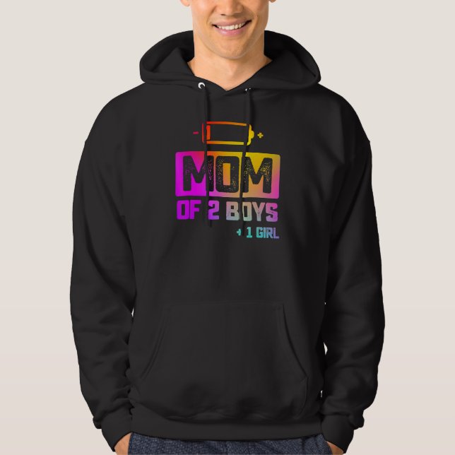 Mom Of 2 Boys 1 Girl Low Battery Hoodie (Front)