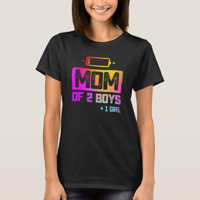 Mom Of 2 Boys 1 Girl Low Battery T-Shirt (Front)