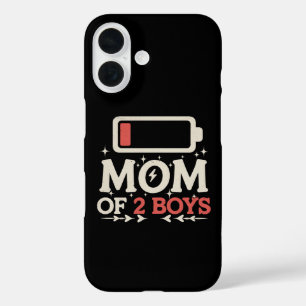 Mom Of 2 Boys Low Battery Funny Mother's Day iPhone 16 Case