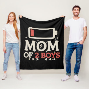 Mom Of 2 Boys Low Battery Funny Mother's Day Fleece Blanket