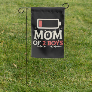 Mom Of 2 Boys Low Battery Funny Mother's Day Garden Flag