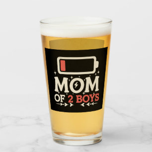 Mom Of 2 Boys Low Battery Funny Mother's Day Glass