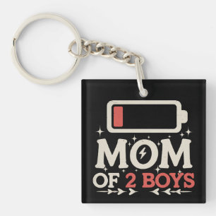 Mom Of 2 Boys Low Battery Funny Mother's Day Keychain