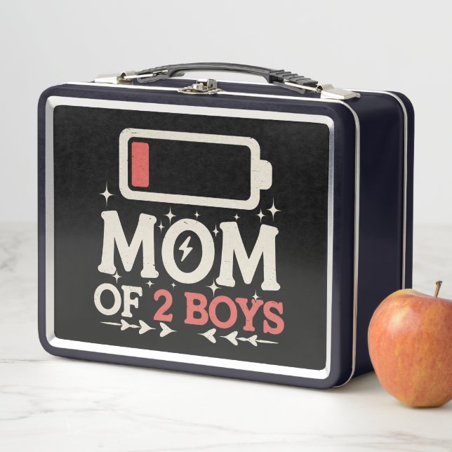 Mom Of 2 Boys Low Battery Funny Mother's Day Metal Lunch Box (In Situ)
