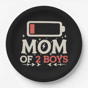Mom Of 2 Boys Low Battery Funny Mother's Day Paper Plates
