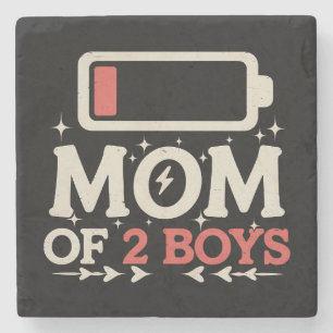 Mom Of 2 Boys Low Battery Funny Mother's Day Stone Coaster