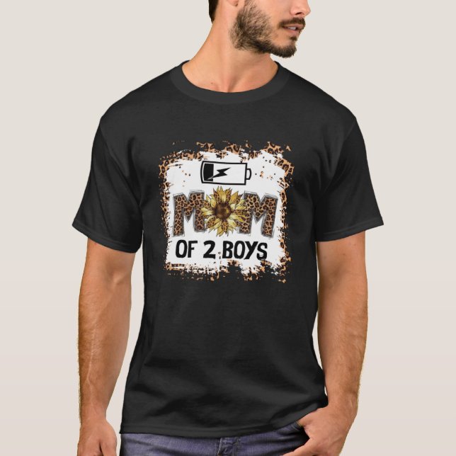 Mom of 2 Boys Sunflower Leopard  Mothers Day Boy M T-Shirt (Front)